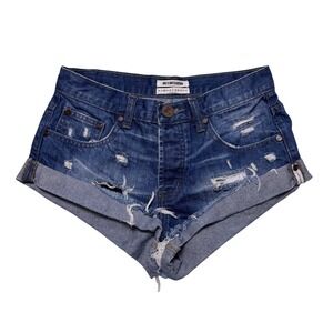 One Teaspoon Bandits Denim Shorts Womens Size 24 Distressed Cutoff Twisted Hem